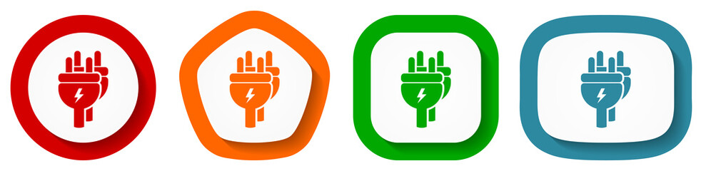 Poster - Eletricity, energy, power, plug vector icon set, flat design buttons on white background