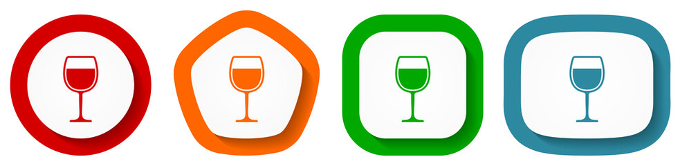 Poster - Alcohol, glass vector icon set, flat design buttons on white background