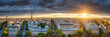 Aerial skyline panorama of Paris at sunset with view of the Eiffel Tower