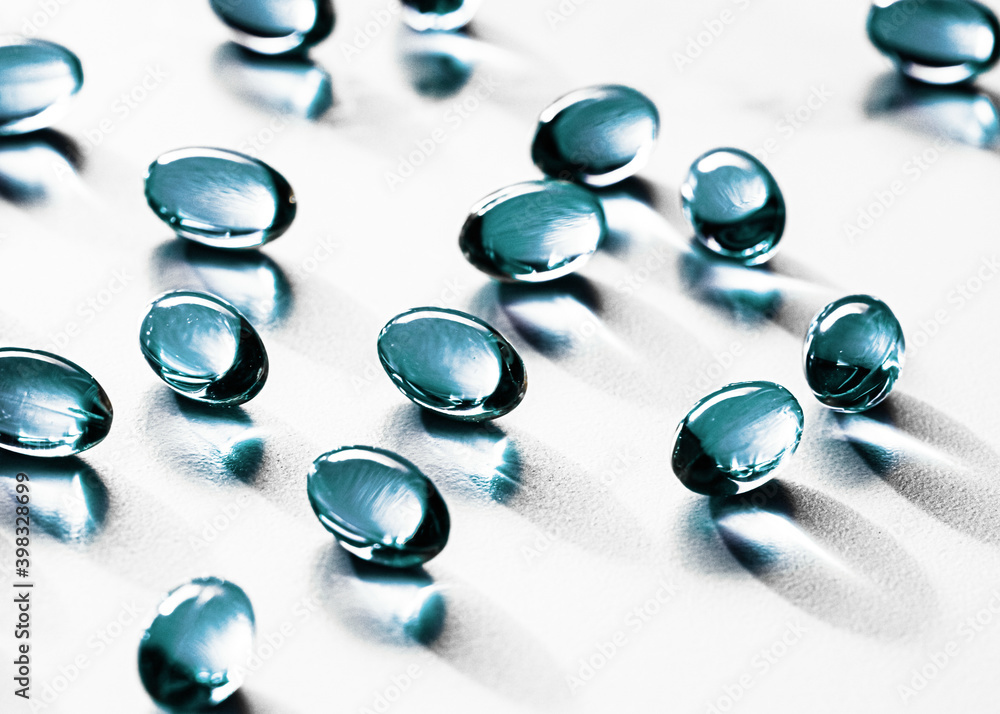 Blue capsules for healthy diet nutrition, pharma brand store, probiotic ...
