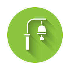 Poster - White Train station bell icon isolated with long shadow. Green circle button. Vector.