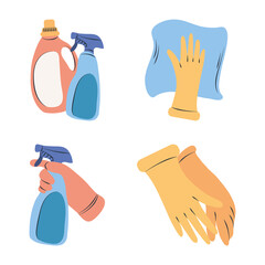 Wall Mural - cleaning icon set detergent spray bottle glove supplies equipment