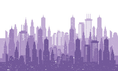 Sticker - cityscape skyline scene purple silhouette