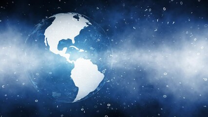 Wall Mural - futuristic earth globe network with lines, dots, binary numbers motion background, view from space.