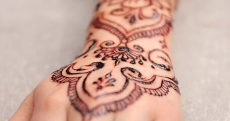 Wall Mural - Female arm with beautiful henna tattoo, closeup