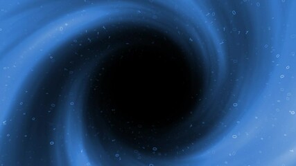 Wall Mural -  Spiral tunnel with binary data and big black dangerous hole animation background.