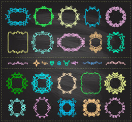 Wall Mural - chalk graphic line monogram frames and dividers set on a blackboard