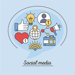 Sticker - bundle of social media set line and fill style icons in blue background