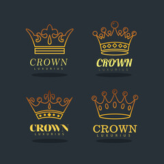 Poster - bundle of four golden crowns royal line style icons