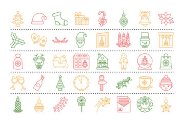 Wall Mural - bundle of fourty merry christmas set line style icons