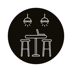 Sticker - work place coworking with table and laptop line style icon