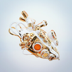 Sticker - White robotic heart with luxury golden parts, 3d rendering