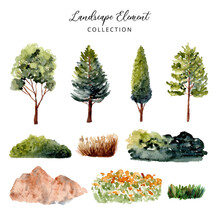 Green Landscape Element Watercolor Collection