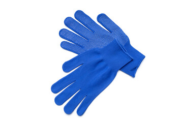 Wall Mural - blue textile worker gloves isolated on a white background. above view. studio shot. handyman protective equipment