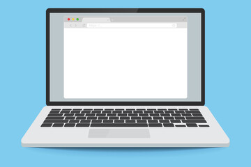 Laptop and browser. Laptop with search engine on the screen. Internet search, web search design.