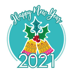 Poster - happy new year gold bells with nature decoration label