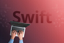 Swift Programming Language Code With Person And Laptop