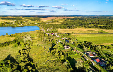 Sticker - Aerial landscape of the Central Russian Upland. Nizhnyaya Vablya village, Kursk region