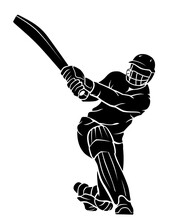 Cricket Player Silhouette, Kneeling Bat Swing