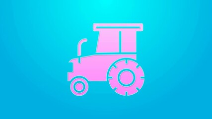 Sticker - Pink line Tractor icon isolated on blue background. 4K Video motion graphic animation