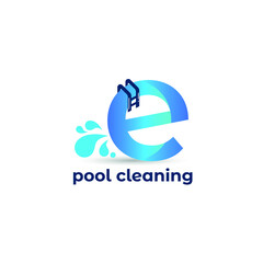 Initial e letter for swimming pools and aquatic venue repairing, setting and service company logo template