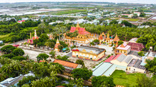 Aerial View Of Xiem Can Pagoda, Bac Lieu Province, Vietnam. It Is An Ancient Khmer Temple Attracts Tourists In Bac Lieu.