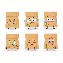 Wall Mural - Recycle paper bag cartoon character with sad expression