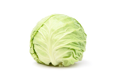 Wall Mural - Fresh green cabbage isolated on white background. Clipping path.