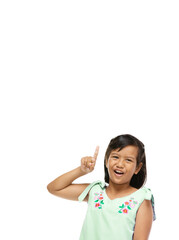 Wall Mural - Asian cute girl presenting something on hand over white background