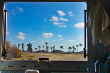 Sticker - View from caravan inside on landscape in Spain