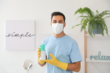 Poster - Young man cleaning his bathroom