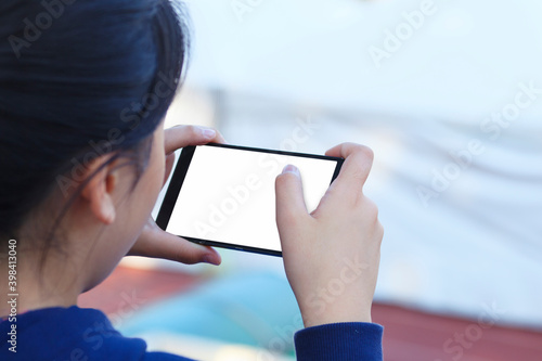 Fotografering Using Smart Phone, Girl hands holding and touching a smartphone