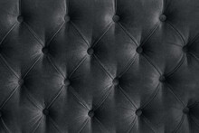 Quilted Velour Buttoned Ultimate Grey Color Fabric Wall Pattern Background. Elegant Vintage Luxury Dark Black Steel Metal Colour Sofa Upholstery. Interior Plush Backdrop. Color Of The Year 2021