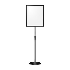 Wall Mural - Poster sign stand. Floor standing display with round base isolated on white background. Realistic vector mockup. Adjustable pedestal with blank board, mock-up. Template for design