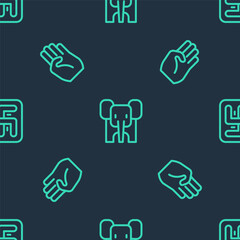 Poster - Set line Elephant, Indian symbol hand and Hindu swastika on seamless pattern. Vector.