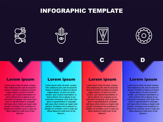 Wall Mural - Set line Tandoori chicken, Hamsa hand, India constitution day and Chakra. Business infographic template. Vector.