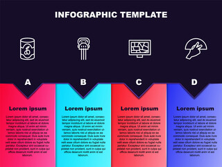 Sticker - Set line Olives in can, Peineta, Picture art and Fan flamenco. Business infographic template. Vector.