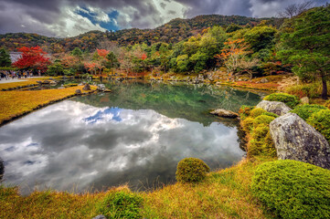 Wall Mural - Buildings and gardens in autumn at Tenryu-ji Temple, Arashiyama, Kyoto, Japan