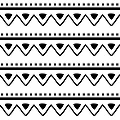 Wall Mural - 
Aztec Navajo geometric seamless vector zig-zag pattern, retro repetitive textile design in black on white background
 