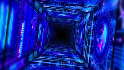 Wall Mural - Abstract background flight through neon light digital tunnel loop