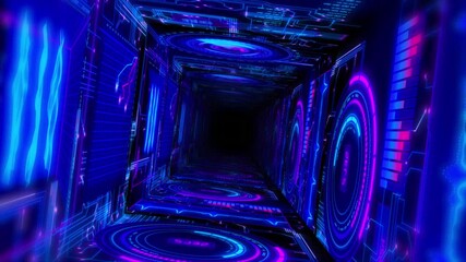 Wall Mural - Abstract background flight through neon light digital tunnel loop