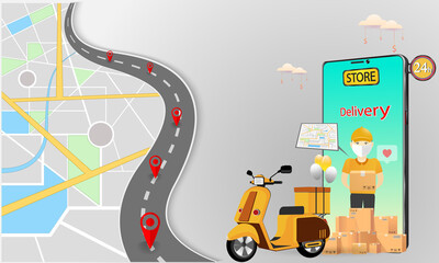 Online delivery service concept, online order tracking,on mobile application,Vecto. illustration