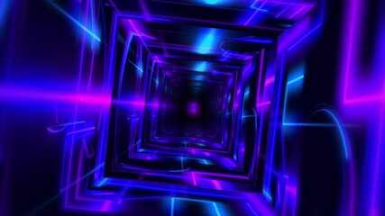 Wall Mural - Abstract background flight through neon light digital tunnel loop