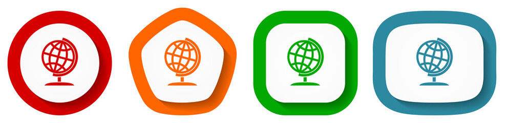 Poster - Globe vector icon set, world flat design buttons on white background