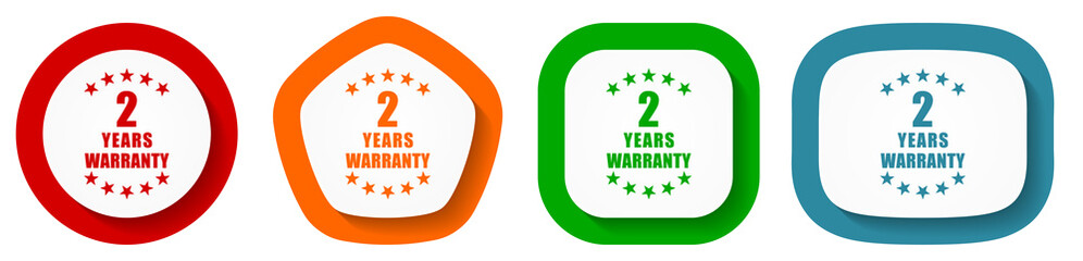 Leinwandbilder - Warranty guarantee 2 year vector icon set, flat design buttons on white background