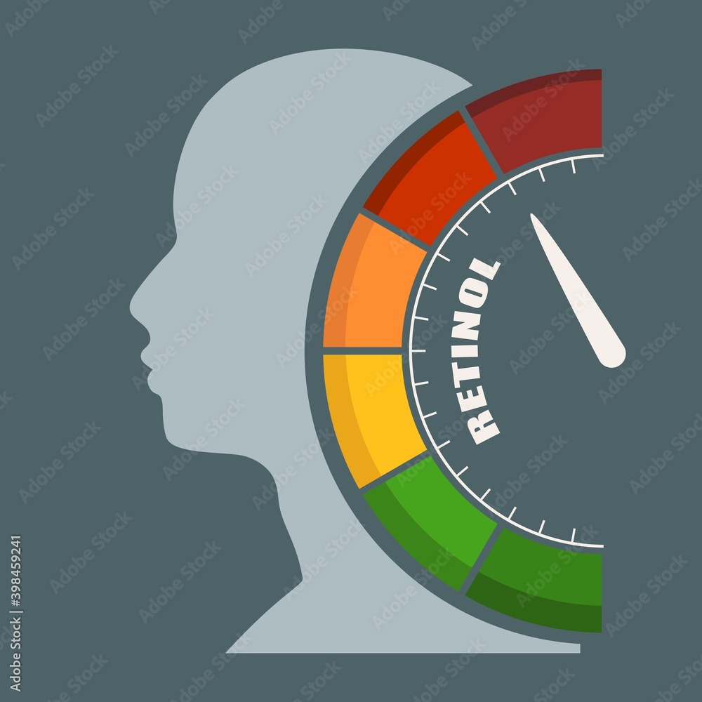 Scale with arrow. The vitamin A retinol measuring device. Sign ...