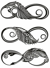 contour, artistically drawn infinity symbol with feather .tattoo infinity symbols