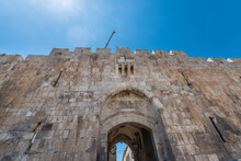 The Lions' Gate,  St. Stephen's Gate Or Sheep Gate, Located In The Eastern Wall Of Jerusalam Old City, Islamic Quarter, The Entrance Marks The Beginning Of The Via Dolorosa.
