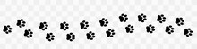 Paw Vector Foot Trail Print . Dog, Puppy,cat,bear,wolf Silhouette Animal. Paw Print Trail On Transparent Background. Vector Illustration