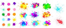 Color Paint Splatter. Spray Paint Blot Element. Colorful Ink Stains Mess. Watercolor Spots In Raw, Splashes